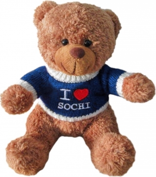 купить Игрушка мягкая "Мишка. I LOVE SOCHI" (высота 20 см), цвет футболки синий