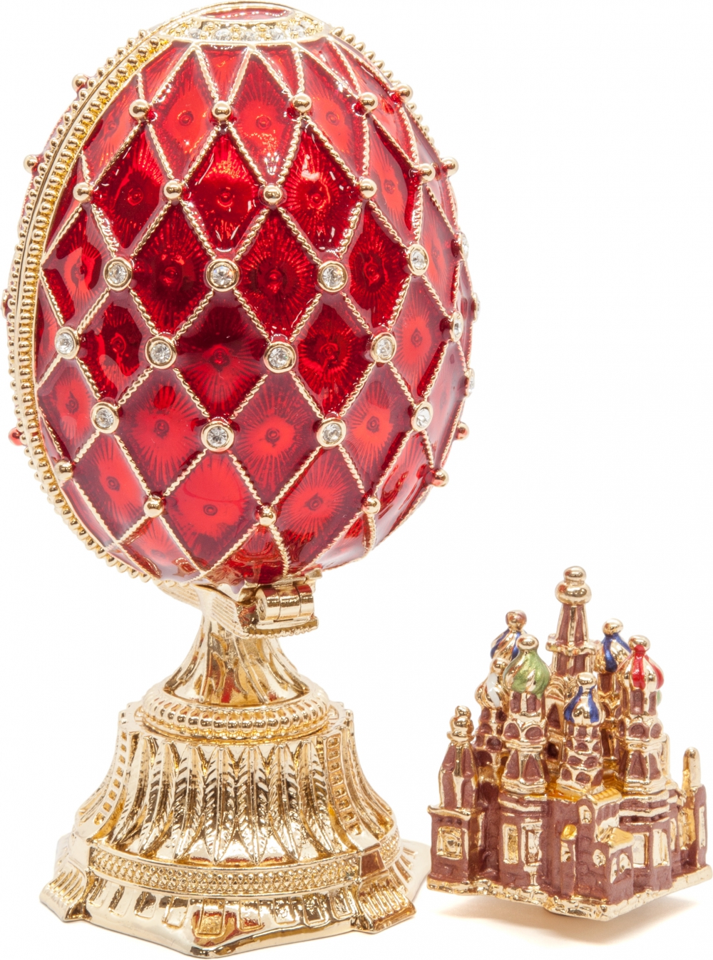 Яйцо пасхальное открывающееся "Сетка. Храм Василия Блаженного" среднее с сюрпризом, цвет красный