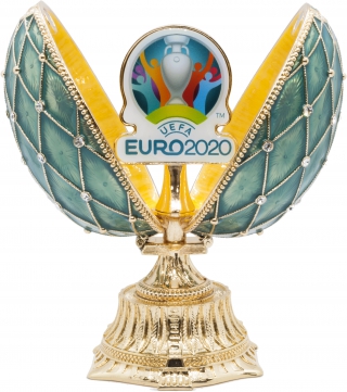 купить Яйцо пасхальное "Сетка со вставкой Эмблема UEFA EURO2020" цвет бирюзовый, высота 11,5 см