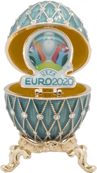 купить Яйцо пасхальное "Сетка со вставкой Эмблема UEFA EURO2020" цвет бирюзовый, высота 6,5 см