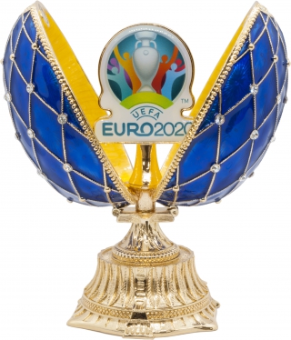 купить Яйцо пасхальное "Сетка со вставкой Эмблема UEFA EURO2020" цвет синий, высота 11,5 см