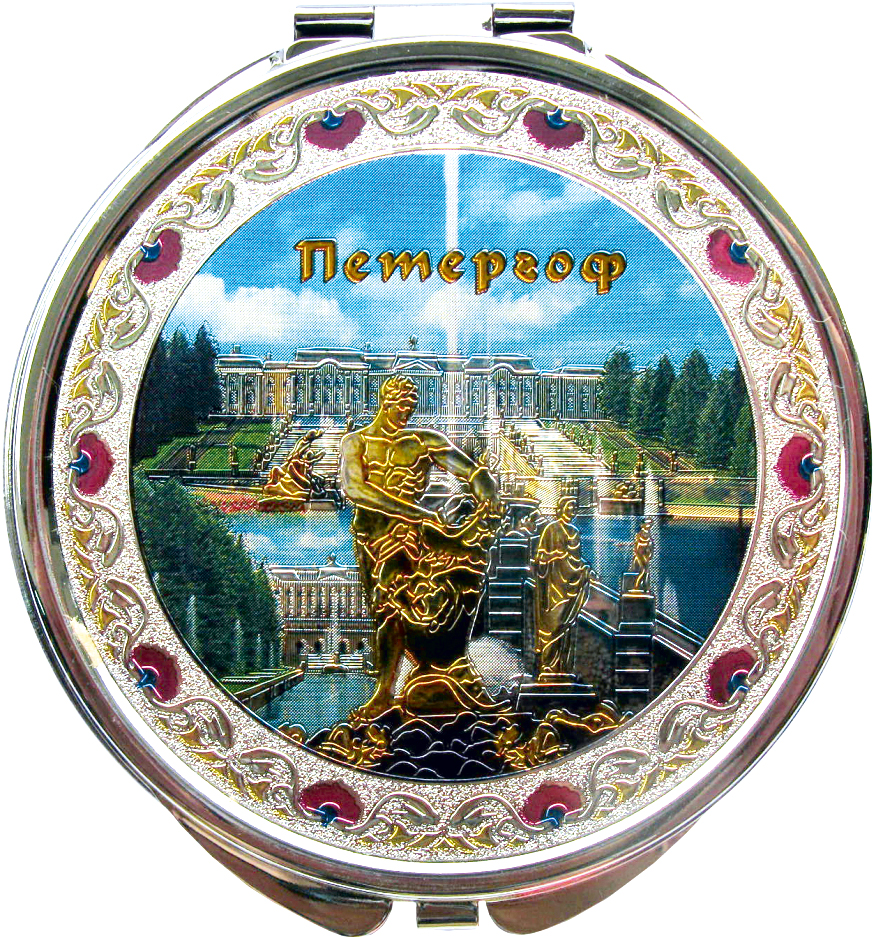 Зеркало металлическое с фольгированной вставкой "Петергоф. Самсон", цвет серебро