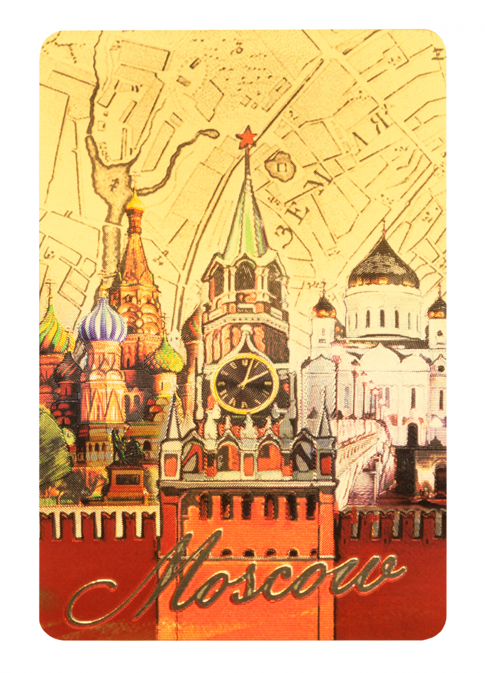 Карты игральные сувенирные фольга Москва. Спасская башня, цвет золото