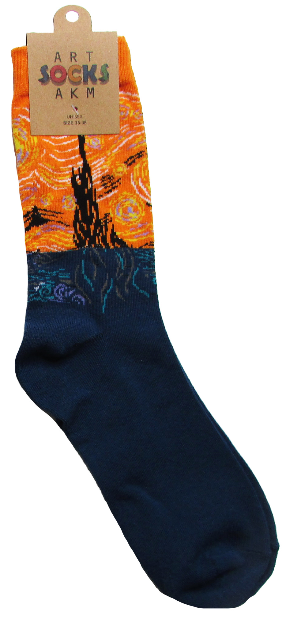 Носки трикотажные, цвет серый с оранжевым "Ван Гог, Звездная ночь", размер 35-38