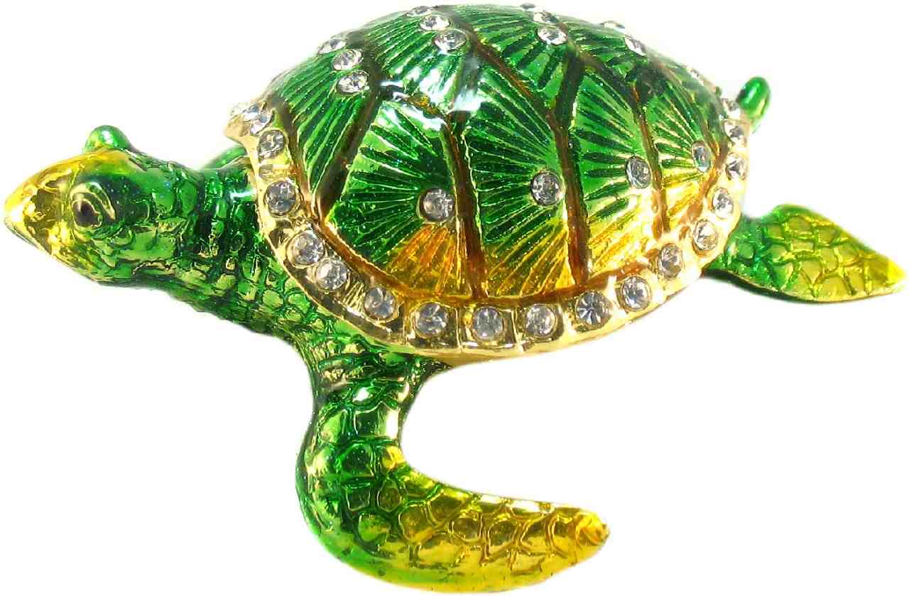 Шкатулка "Черепаха" со стразами, цвет зелёный
