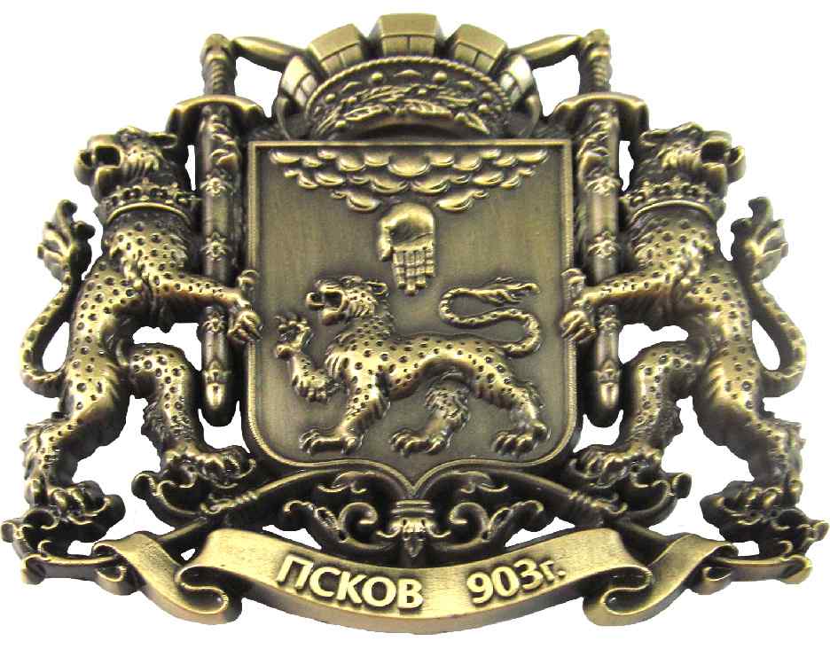 Магнит фигурный металл "Псков. Герб", цвет бронза
