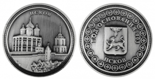 купить Монета металл D4 "Псков", цвет античное олово